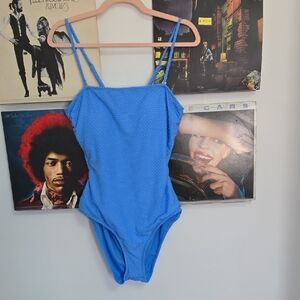Blue Textured One-Piece Swimsuit with Adjustable Straps